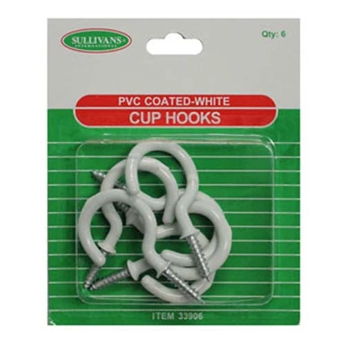 Sullivans 35mm Cup Hook, White- 6pk 1 Sullivans 35mm Cup Hook, White- 6pk