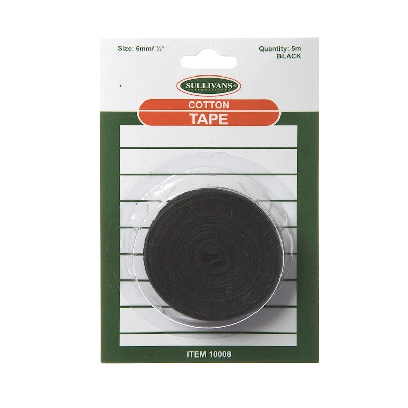 Sullivans Cotton Tape, Black- 6mm X 5m 1 Sullivans Cotton Tape, Black- 6mm X 5m