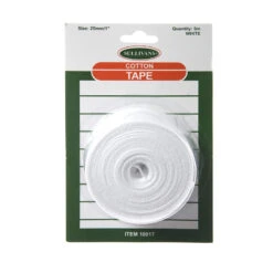 Sullivans Cotton Tape, White- 25mm X 5m