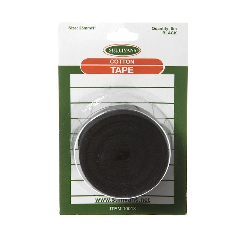 Sullivans Cotton Tape, Black- 25mm X 5m 1 Sullivans Cotton Tape, Black- 25mm X 5m