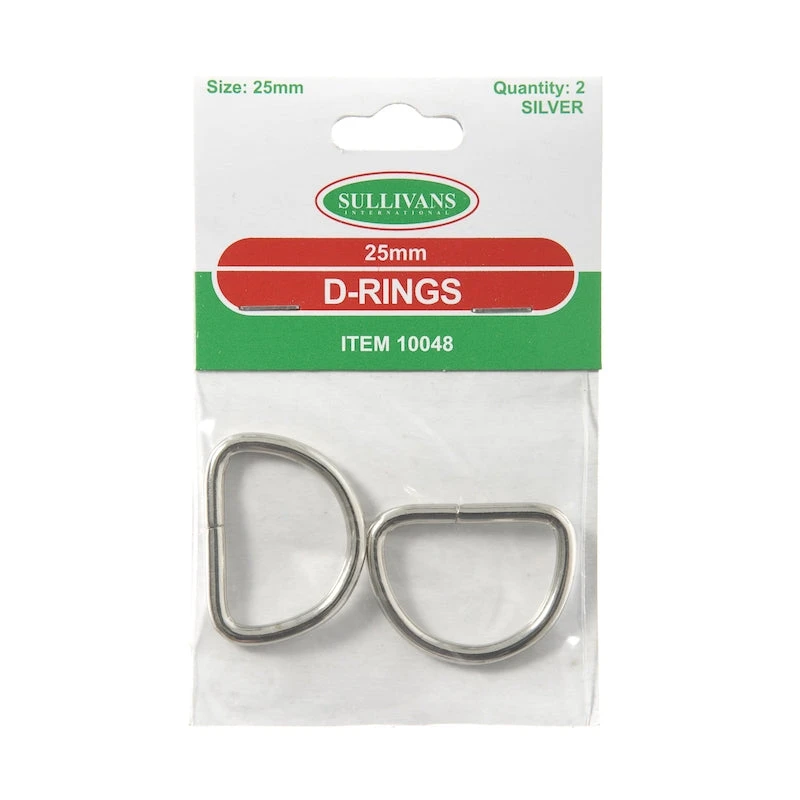 Sullivans D-Rings Size 25mm, Silver- 2pk 1 Sullivans D-Rings Size 25mm, Silver- 2pk