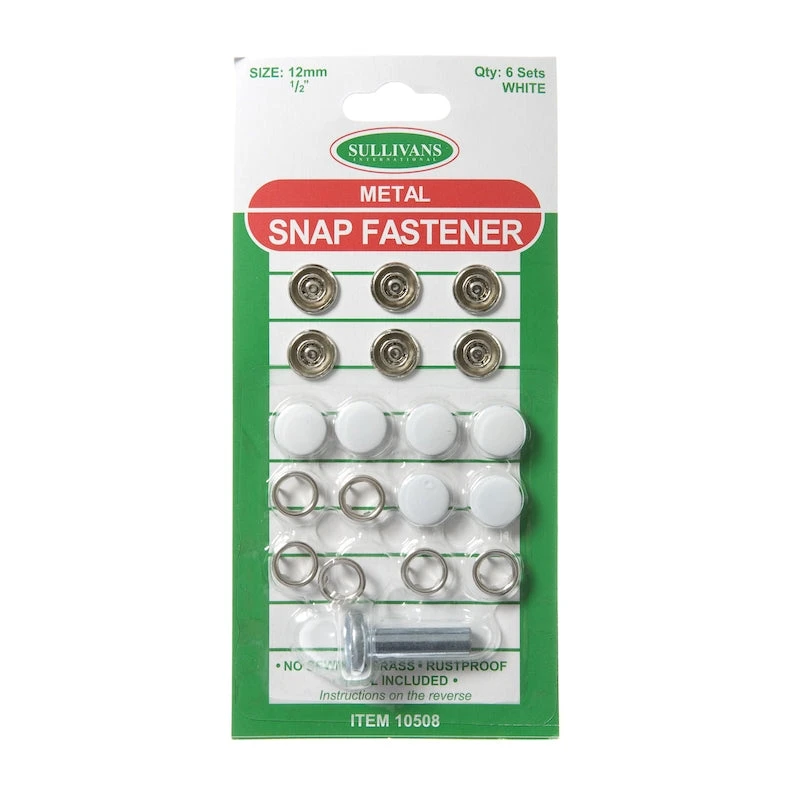 Metal Snap Fastener Size 12mm, White- 6 Sets 1 Metal Snap Fastener Size 12mm, White- 6 Sets