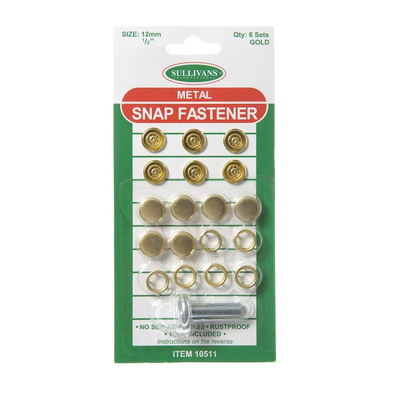 Metal Snap Fastener Size 12mm, Gold- 6 Sets 1 Metal Snap Fastener Size 12mm, Gold- 6 Sets