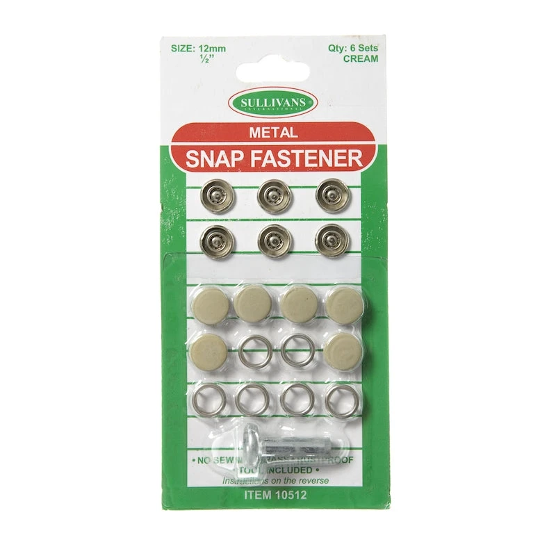 Metal Snap Fastener Size 12mm, Cream- 6 Sets 1 Metal Snap Fastener Size 12mm, Cream- 6 Sets