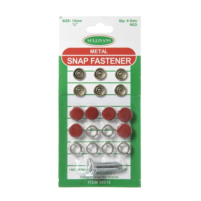 Metal Snap Fastener Size 12mm, Red- 6 Sets 1 Metal Snap Fastener Size 12mm, Red- 6 Sets