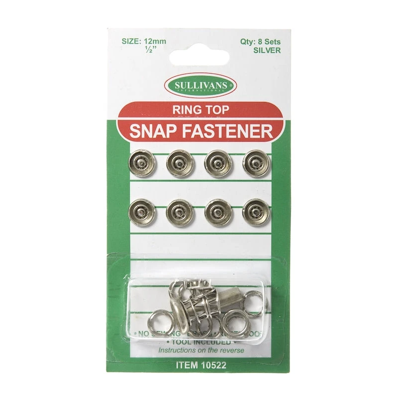 Ring Top Snap Fastener Size 12mm, Silver- 8 Sets 1 Ring Top Snap Fastener Size 12mm, Silver- 8 Sets