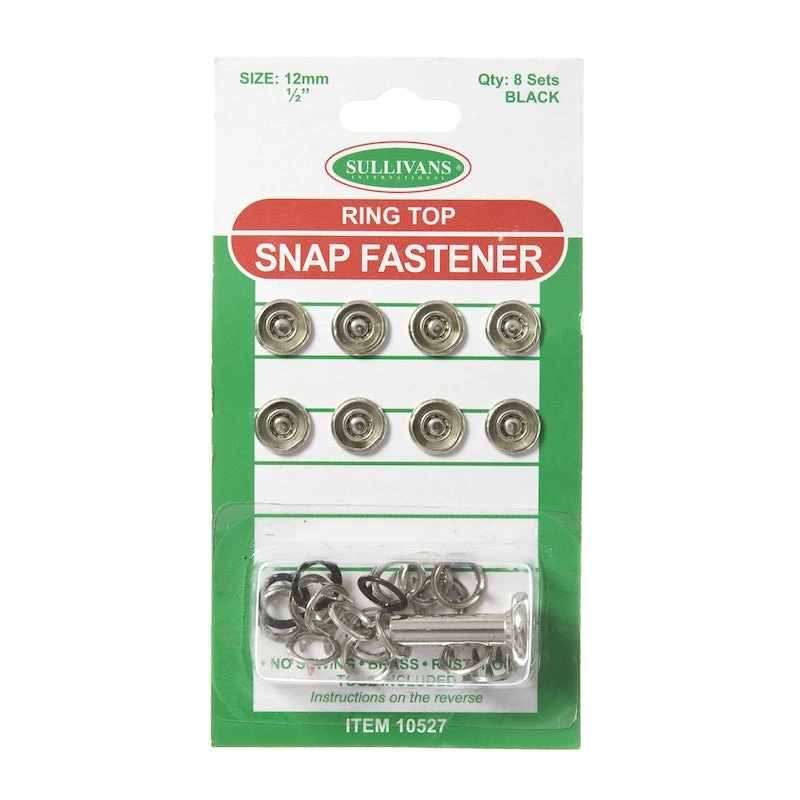 Ring Top Snap Fastener Size 12mm, Black- 8 Sets 1 Ring Top Snap Fastener Size 12mm, Black- 8 Sets