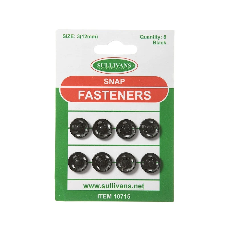 Sullivans Snap Fasteners Size 3, Black- 8pk 1 Sullivans Snap Fasteners Size 3, Black- 8pk