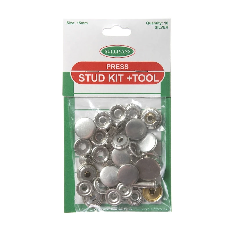 Press Stud Kit Plus Tool Size 15mm, Silver- 10 Sets 1 Press Stud Kit Plus Tool Size 15mm, Silver- 10 Sets
