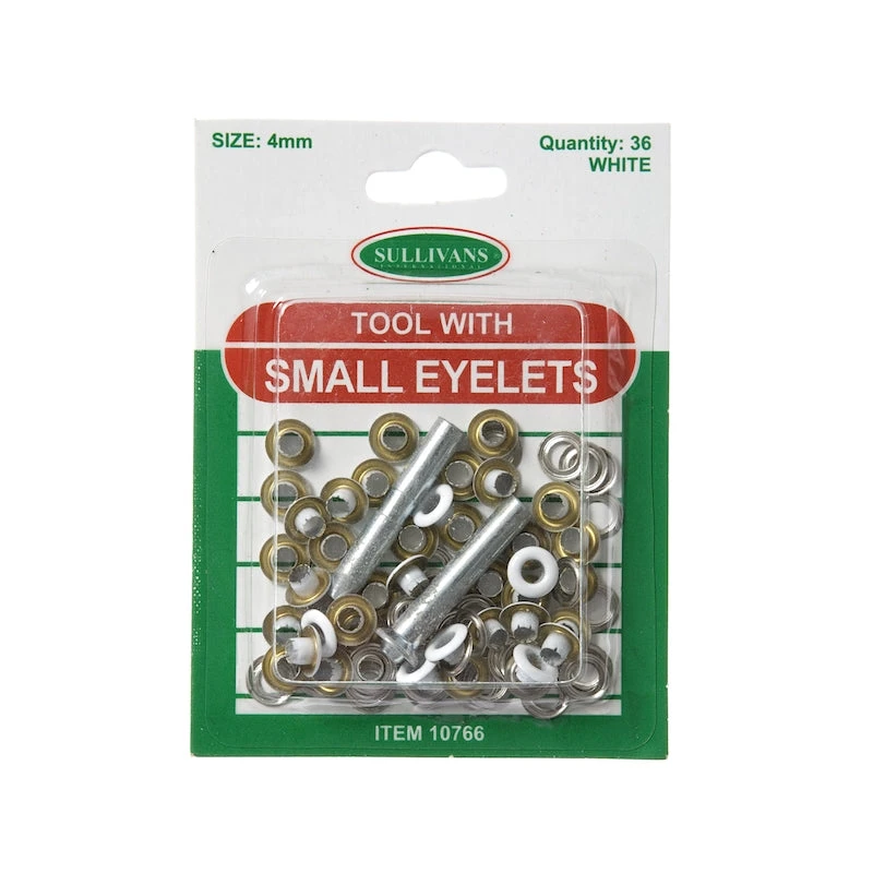 Small Eyelets With Tool Size 4mm, White- 36pk 1 Small Eyelets With Tool Size 4mm, White- 36pk