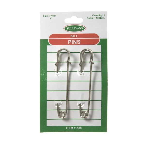 Sullivans Kilt Pins, Nickel 77mm- 2pk 1 Sullivans Kilt Pins, Nickel 77mm- 2pk