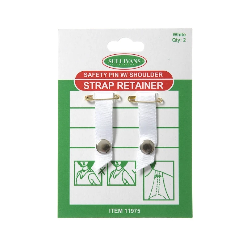 Sullivans Safety Pin W/ Shoulder Strap Retainer, White- 2pk 1 Sullivans Safety Pin W/ Shoulder Strap Retainer, White- 2pk
