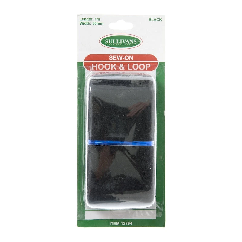 Sullivans Sew-On Hook & Loop, Black- 50mm X 1m 1 Sullivans Sew-On Hook & Loop, Black- 50mm X 1m