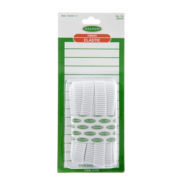 Sullivans Ribbed Elastic, White- 12mm X 5m 1 Sullivans Ribbed Elastic, White- 12mm X 5m