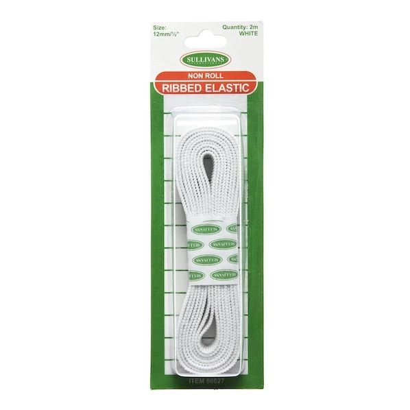 Sullivans Ribbed Elastic, White- 12mm X 2m 1 Sullivans Ribbed Elastic, White- 12mm X 2m