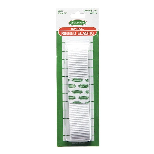 Sullivans Ribbed Elastic, White- 25mm X 1m 1 Sullivans Ribbed Elastic, White- 25mm X 1m
