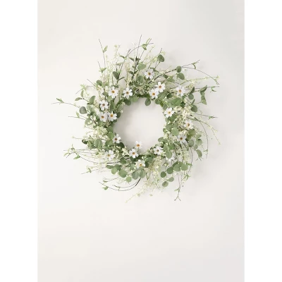 Sullivans Artificial Daisy And Eucalyptus Wreath 28"H Green 1 Sullivans Artificial Daisy And Eucalyptus Wreath 28"H Green