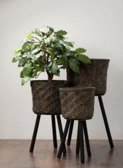 Sullivans Set Of 3 Bamboo Basket & Stand 29.5"H, 25.5"H & 21.5"H Black