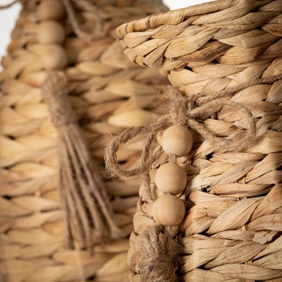 16.75"H And 11.75"H Sullivans Beaded Tassel Basket Urn Set Of 2; White 1 16.75"H And 11.75"H Sullivans Beaded Tassel Basket Urn Set Of 2; White