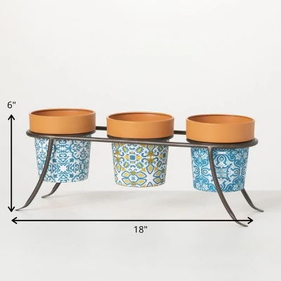 Sullivans Portuguese Print Trio Metal Planter 6"H Multicolored 3 Sullivans Portuguese Print Trio Metal Planter 6"H Multicolored - Image 3