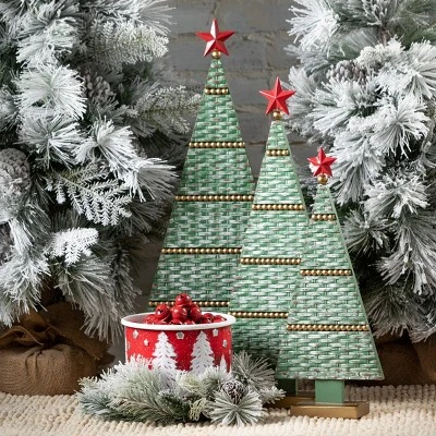 18.25"H, 23"H And 27"H Sullivans Textured Metal Tree - Set Of 3, Christmas Decor, Green 2 18.25"H, 23"H And 27"H Sullivans Textured Metal Tree - Set Of 3, Christmas Decor, Green - Image 2