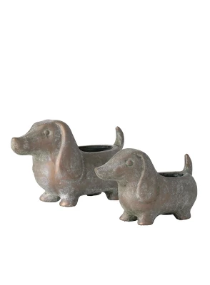 Sullivans Set Of 2 Dachshund Planter 5.5"H & 4.5"H Brown 3 Sullivans Set Of 2 Dachshund Planter 5.5"H & 4.5"H Brown - Image 3