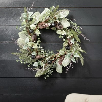22"H Sullivans Berry And Bell Pine Wreath, Green Winter Wreaths For Front Door 2 22"H Sullivans Berry And Bell Pine Wreath, Green Winter Wreaths For Front Door - Image 2