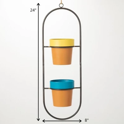 Sullivans Hanging Double Terracotta Planters 24"H Brown 3 Sullivans Hanging Double Terracotta Planters 24"H Brown - Image 3