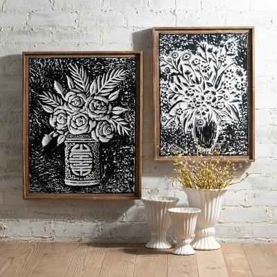 Sullivans Hammered Metal Floral Art 24.75"H Black 2 Sullivans Hammered Metal Floral Art 24.75"H Black - Image 2