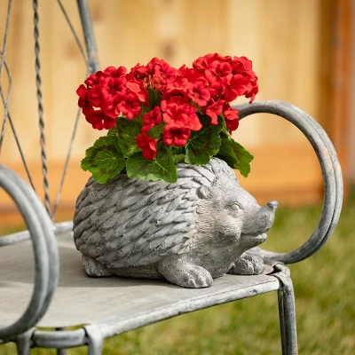 6.75"H Sullivans Charcoal Hedgehog Cast Planter, Gray 2 6.75"H Sullivans Charcoal Hedgehog Cast Planter, Gray - Image 2