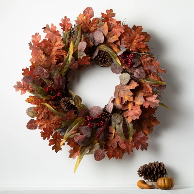 28"H Sullivans Leaf And Pinecone Wreath For Front Door, Multicolored 2 28"H Sullivans Leaf And Pinecone Wreath For Front Door, Multicolored - Image 2