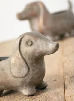 Sullivans Set Of 2 Dachshund Planter 5.5"H & 4.5"H Brown