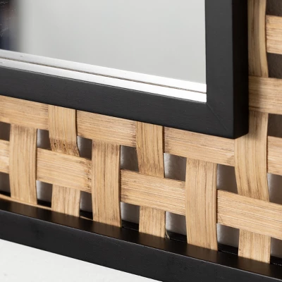 Sullivans Square Mirror With Weave Inset 16"H Black 1 Sullivans Square Mirror With Weave Inset 16"H Black