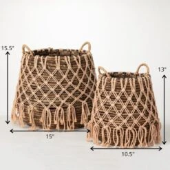 Sullivans Boho Basket With Macrame Layer Set Of 2, 15.5"H & 13"H Brown 7 Sullivans Boho Basket With Macrame Layer Set Of 2, 15.5"H & 13"H Brown -Sullivans Sales GUEST 54e77178 4567 4471 b800 47d71053a7b8