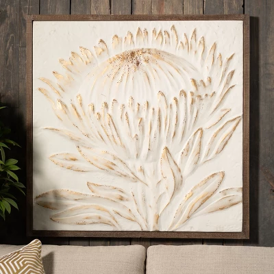 Sullivans Gold-Brushed Raised Protea Art 38.5"H White 2 Sullivans Gold-Brushed Raised Protea Art 38.5"H White - Image 2