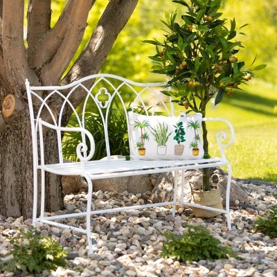 Sullivans Crisp White Metal Garden Bench 36"H White 2 Sullivans Crisp White Metal Garden Bench 36"H White - Image 2