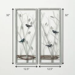 Sullivans Sculpted Wire Bird Art Panels Set Of 2, 32"H Gray -Sullivans Sales GUEST 63ebf0d6 b231 4d79 b95d 9a0f6e275b63