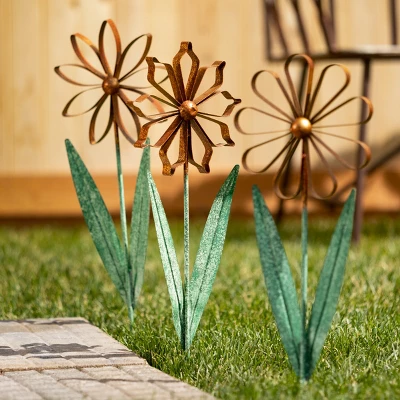 24.25"H Sullivans Color-Bursting Flower Stakes Set Of 3, Multicolored 2 24.25"H Sullivans Color-Bursting Flower Stakes Set Of 3, Multicolored - Image 2