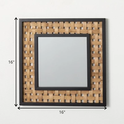 Sullivans Square Mirror With Weave Inset 16"H Black 3 Sullivans Square Mirror With Weave Inset 16"H Black - Image 3