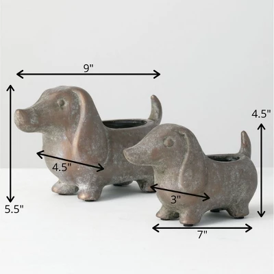 Sullivans Set Of 2 Dachshund Planter 5.5"H & 4.5"H Brown 4 Sullivans Set Of 2 Dachshund Planter 5.5"H & 4.5"H Brown - Image 4