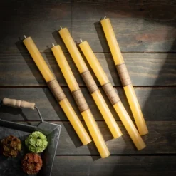 Pale Yellow Timber Tapers - Set Of 12
