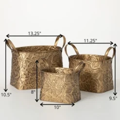 10.5"H Sullivans Brass Botanical Basket Set Of 3, Gold 5 10.5"H Sullivans Brass Botanical Basket Set Of 3, Gold -Sullivans Sales GUEST b9e3f8fa 9247 4a30 9cea 592d6f498ace