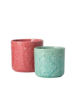 Sullivans Set Of 2 Floral Relief Flower Planter 6"H & 5"H Red -Sullivans Sales GUEST bde24eae ef36 423b a39e 6768b5c03e06