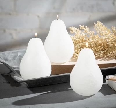 White Timber Pear Candles - Set Of 3 1 White Timber Pear Candles - Set Of 3