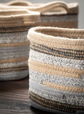 Sullivans Set Of 3 Jute & Polyester Baskets 9"H, 8.5"H & 8"H Brown 2 Sullivans Set Of 3 Jute & Polyester Baskets 9"H, 8.5"H & 8"H Brown - Image 2