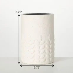 8.25"H Sullivans Modern Cement Leaf Tall Cream Pot, Cream -Sullivans Sales GUEST dc284cb0 8f92 4979 8aa9 83191ebe7888