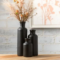 Sullivans Matte Black Set Of 3 Small Ceramic Bottle Vases 5"H, 7.5"H & 10"H Black -Sullivans Sales GUEST df51245c fa40 4e78 b8d4 c6e9f06d219f