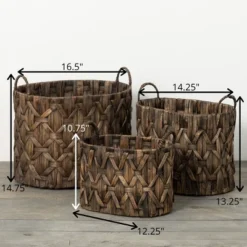 14.75"H Sullivans Dark Brown Woven Basket Set Of 3, Brown -Sullivans Sales GUEST e1152ca3 f26f 4f27 8d1b d696be9bfc1c