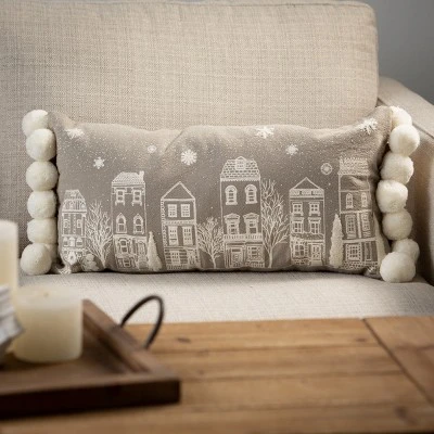 Sullivans Village Scene Accent Decorative Pillow White 14"H 2 Sullivans Village Scene Accent Decorative Pillow White 14"H - Image 2