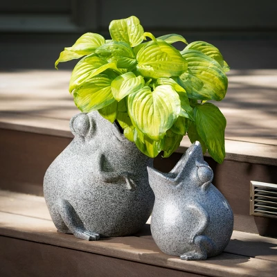 13.25"H Sullivans Tongue-In-Cheek Frog Planters Set Of 2, Gray 2 13.25"H Sullivans Tongue-In-Cheek Frog Planters Set Of 2, Gray - Image 2